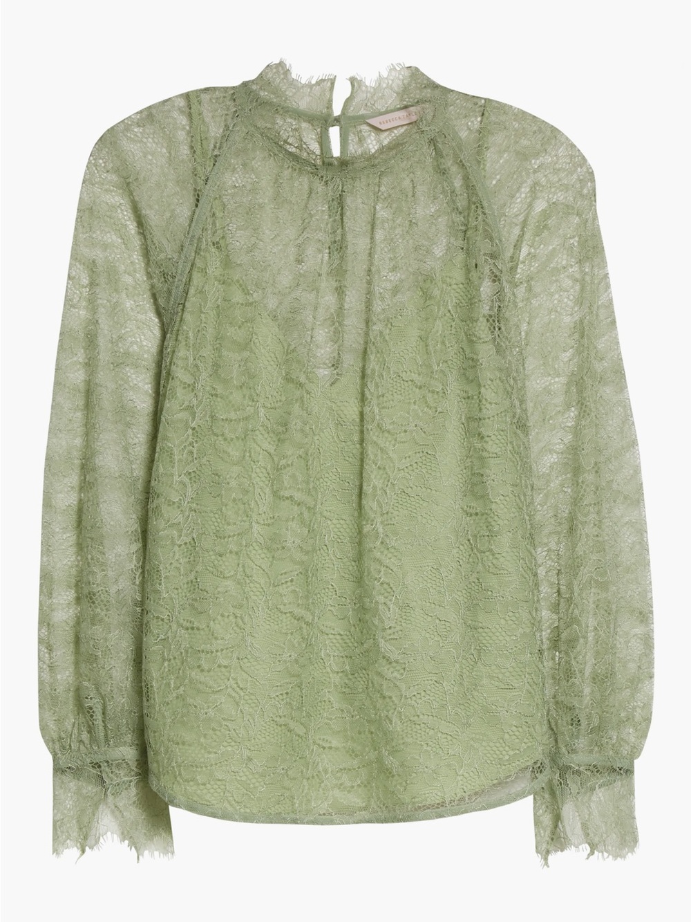 NWT Rebecca Taylor Light Green Lace Mockneck Blouse